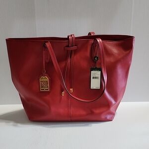 Ralph Lauren Red Leather Structured Tote